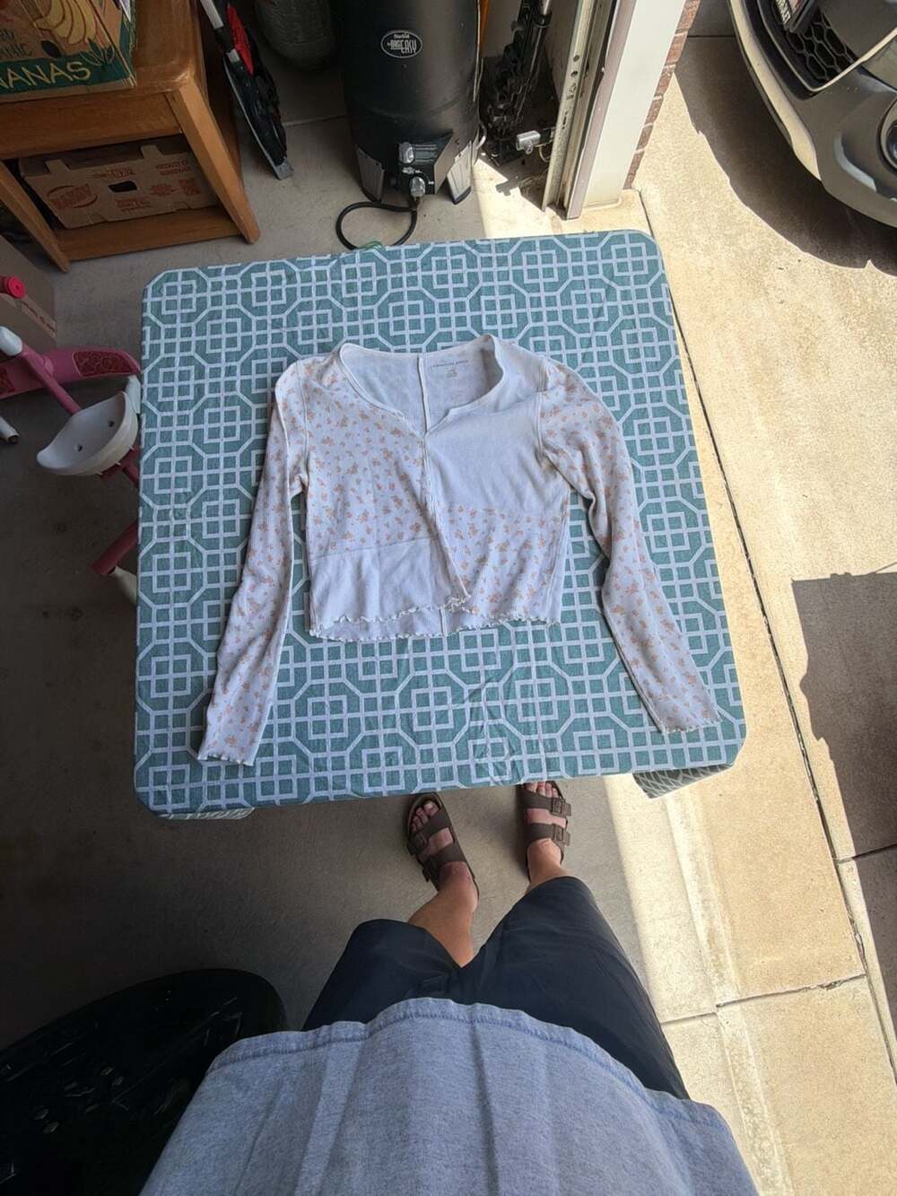 American Eagle Floral Waffle Knit Long Sleeve Top Size L - Picture 2 of 4